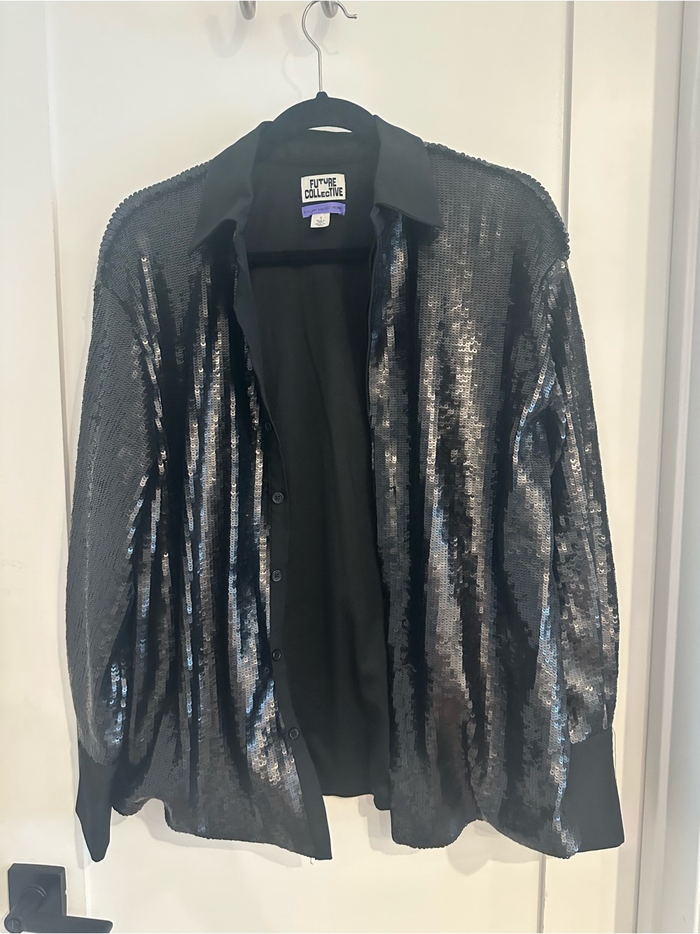 Black Sequin Button-Up
